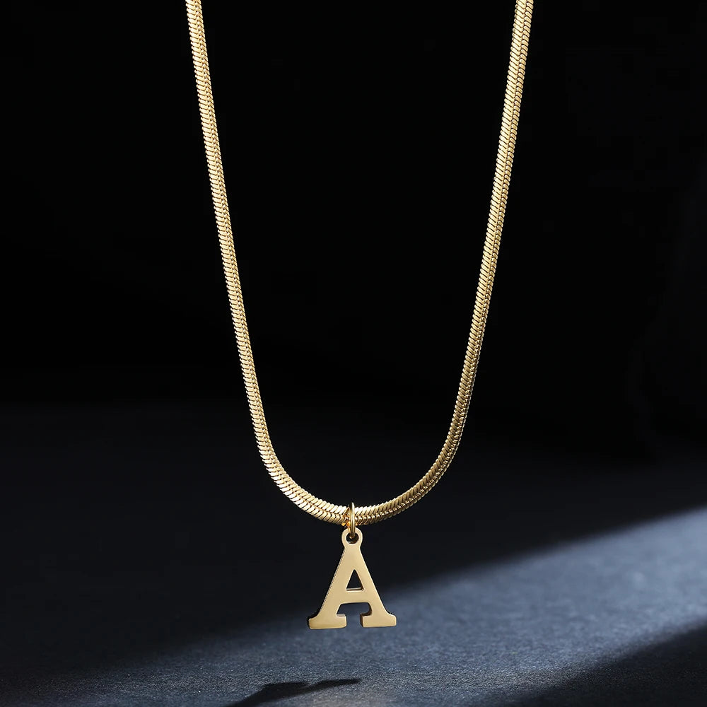 A - Z Onekiss Flat Snake Chain Necklace – Stainless Steel Trendy Style