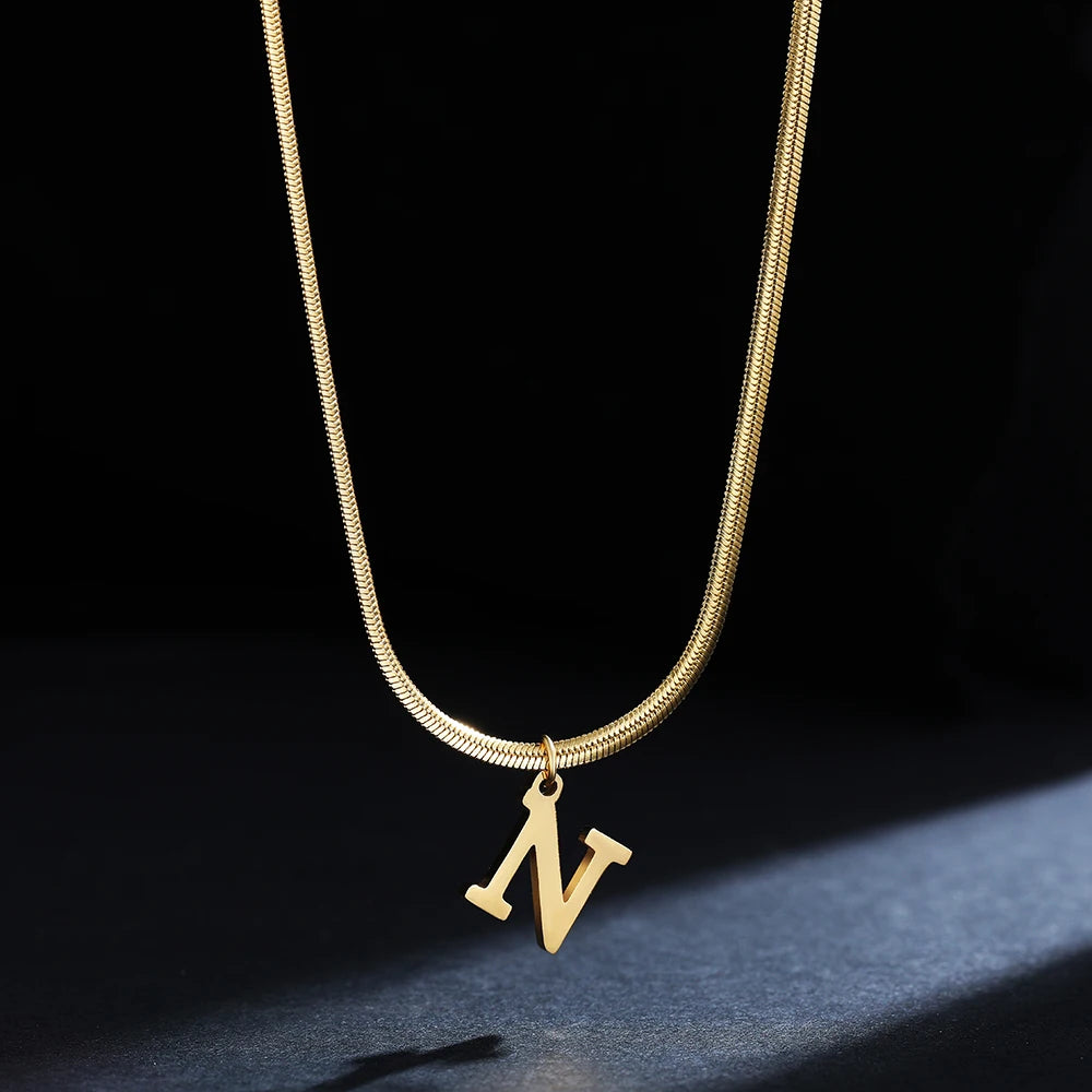 A - Z Onekiss Flat Snake Chain Necklace – Stainless Steel Trendy Style