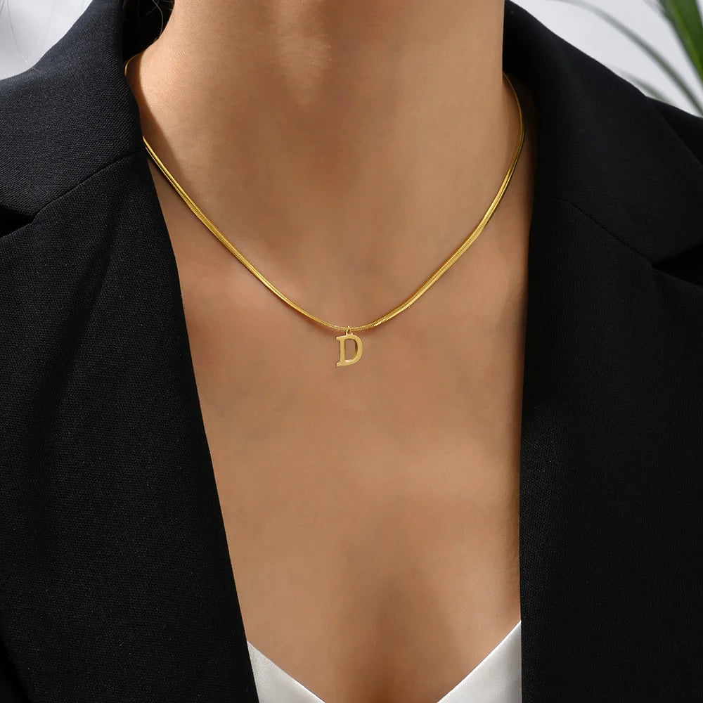 A - Z Onekiss Flat Snake Chain Necklace – Stainless Steel Trendy Style