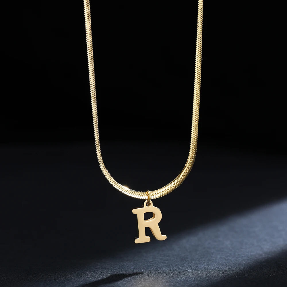 A - Z Onekiss Flat Snake Chain Necklace – Stainless Steel Trendy Style