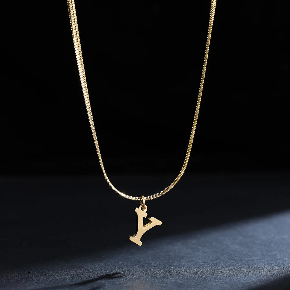 A - Z Onekiss Flat Snake Chain Necklace – Stainless Steel Trendy Style
