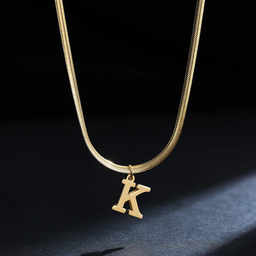 A - Z Onekiss Flat Snake Chain Necklace – Stainless Steel Trendy Style