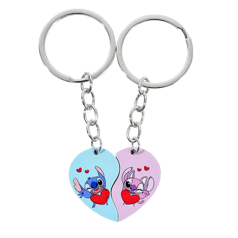 Disney Couple Heart Keychain – Antique Silver Matching Set