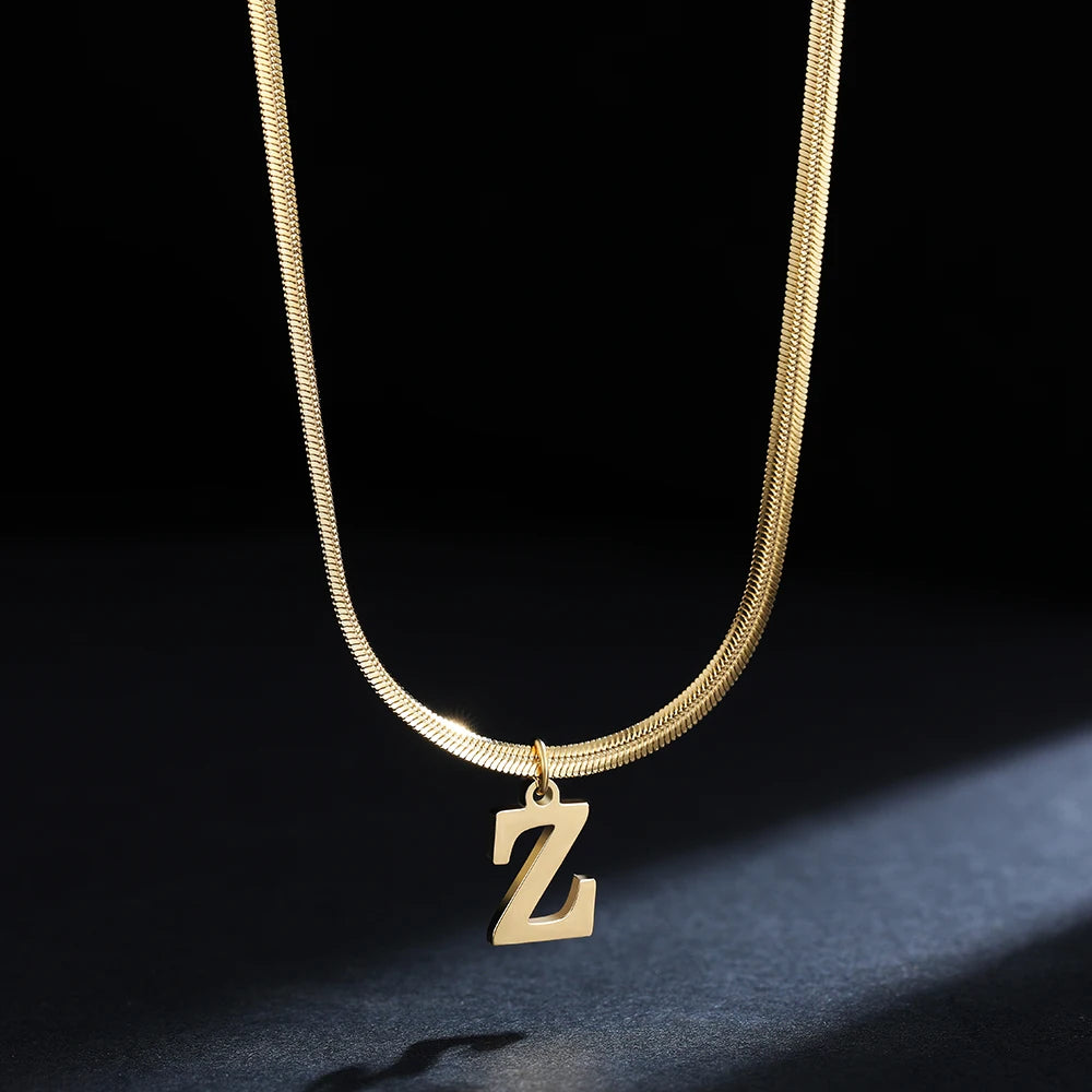 A - Z Onekiss Flat Snake Chain Necklace – Stainless Steel Trendy Style