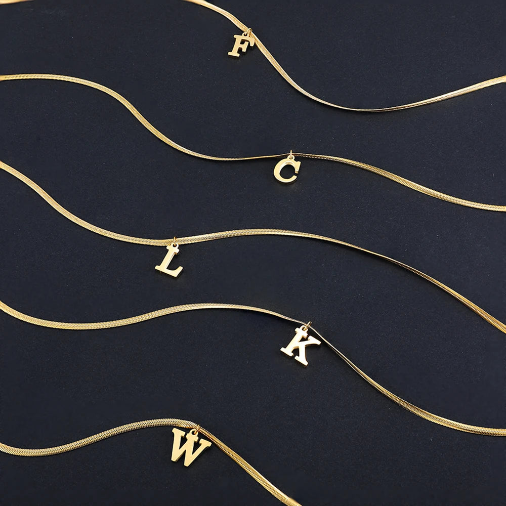 A - Z Onekiss Flat Snake Chain Necklace – Stainless Steel Trendy Style
