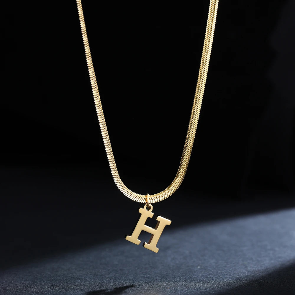 A - Z Onekiss Flat Snake Chain Necklace – Stainless Steel Trendy Style