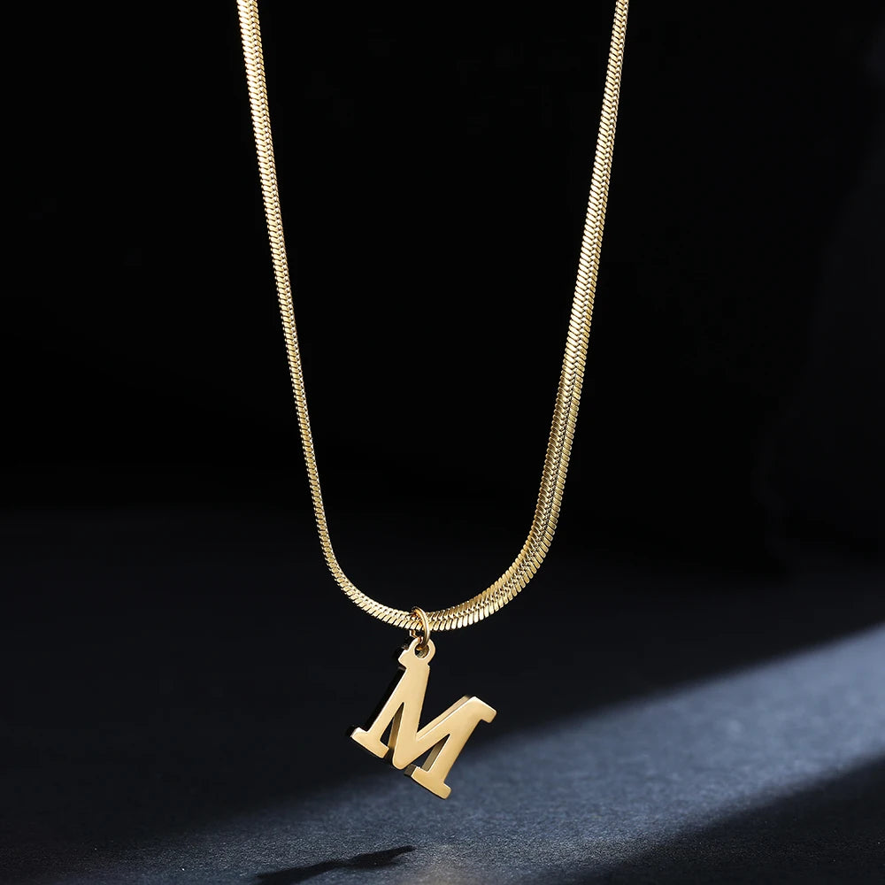 A - Z Onekiss Flat Snake Chain Necklace – Stainless Steel Trendy Style