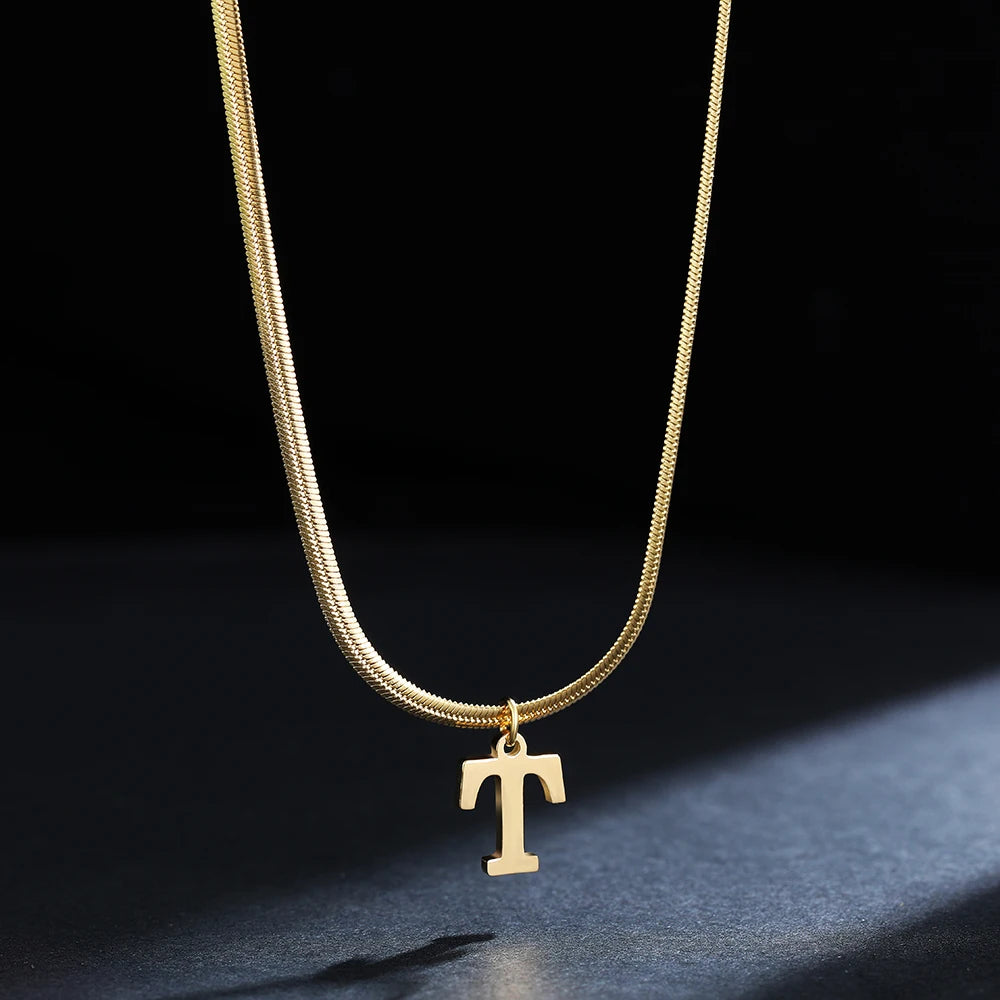 A - Z Onekiss Flat Snake Chain Necklace – Stainless Steel Trendy Style