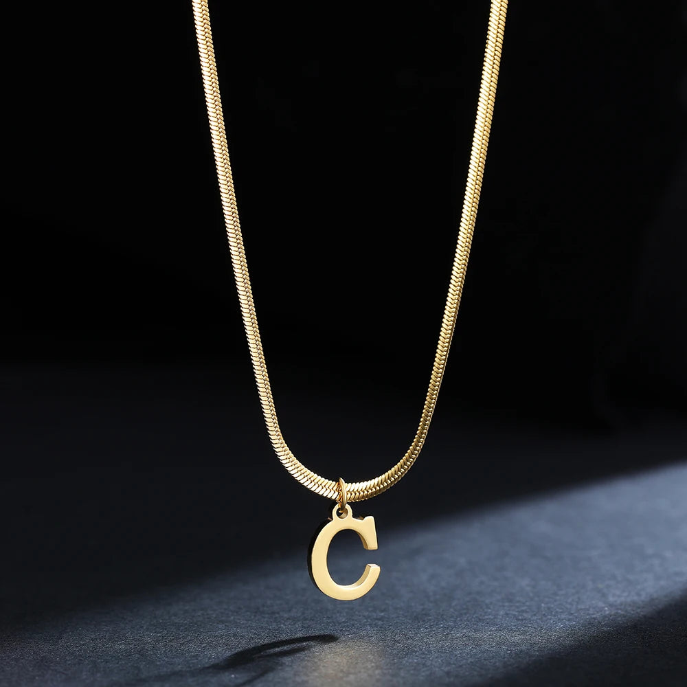 A - Z Onekiss Flat Snake Chain Necklace – Stainless Steel Trendy Style