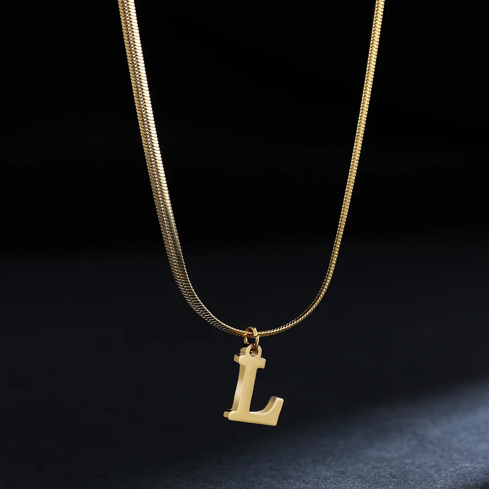 A - Z Onekiss Flat Snake Chain Necklace – Stainless Steel Trendy Style