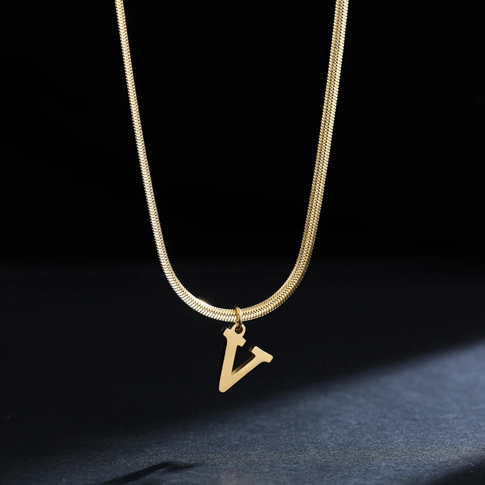 A - Z Onekiss Flat Snake Chain Necklace – Stainless Steel Trendy Style