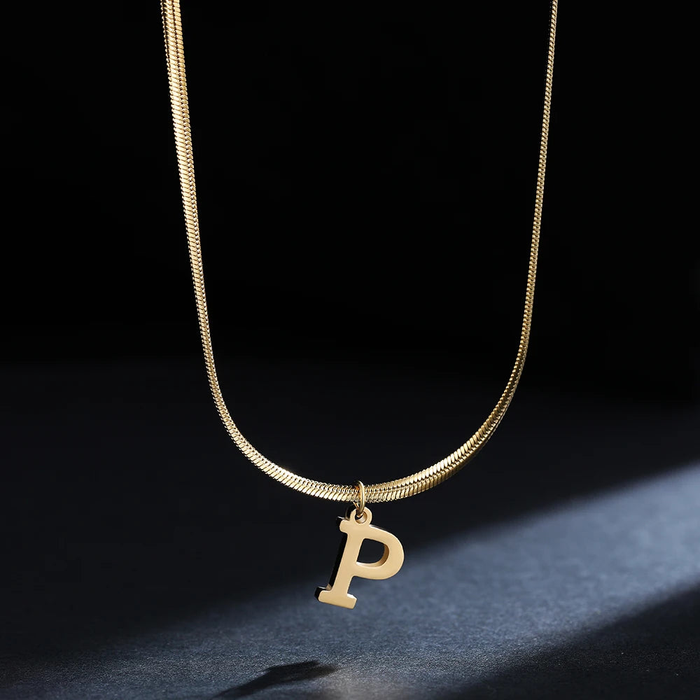 A - Z Onekiss Flat Snake Chain Necklace – Stainless Steel Trendy Style