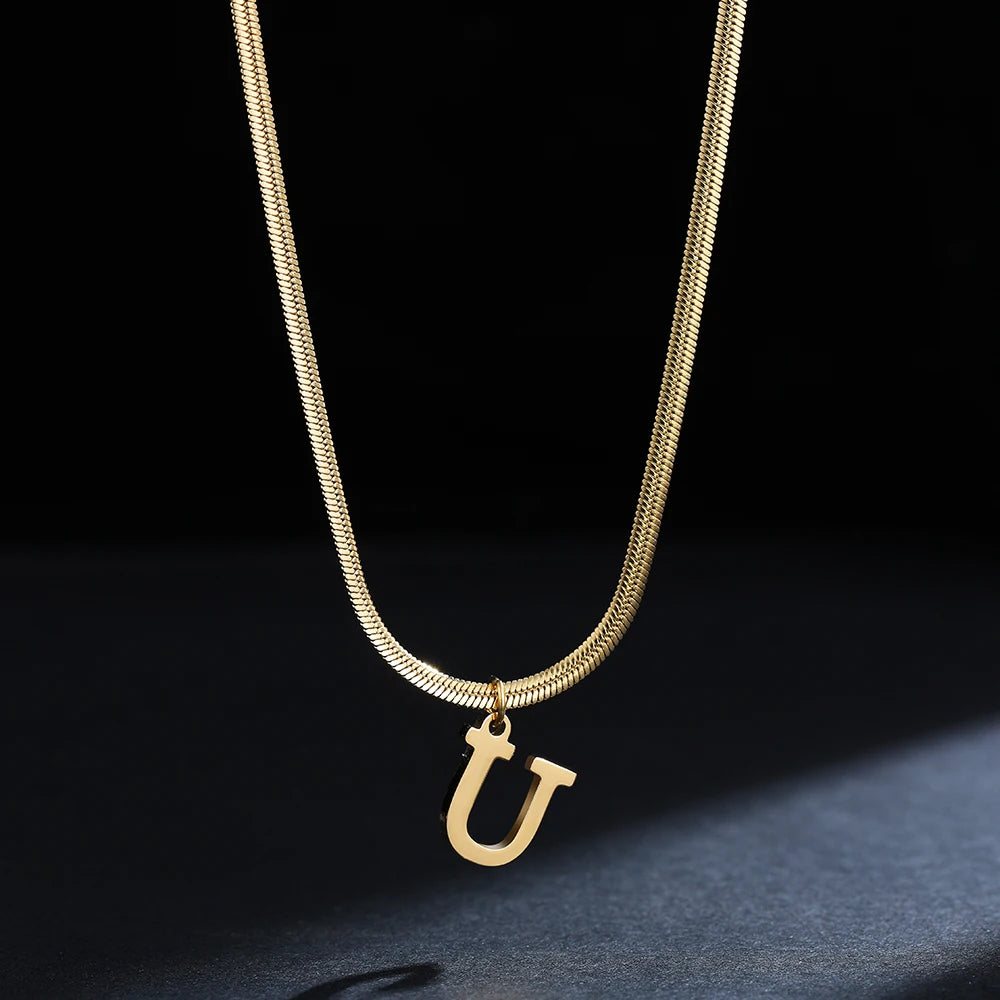 A - Z Onekiss Flat Snake Chain Necklace – Stainless Steel Trendy Style