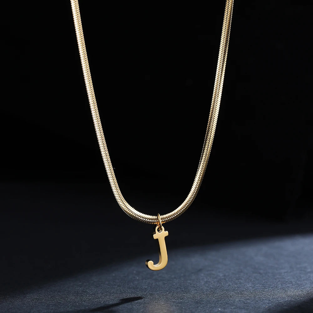 A - Z Onekiss Flat Snake Chain Necklace – Stainless Steel Trendy Style