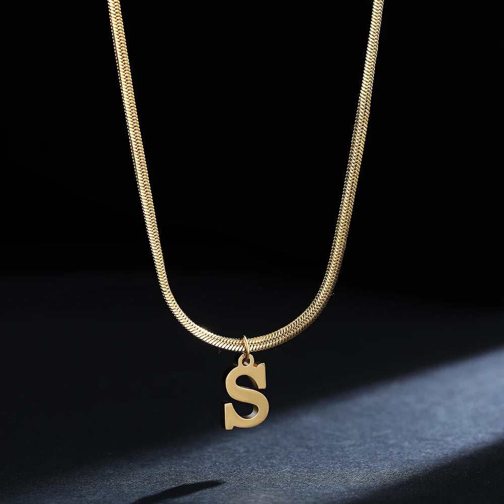 A - Z Onekiss Flat Snake Chain Necklace – Stainless Steel Trendy Style