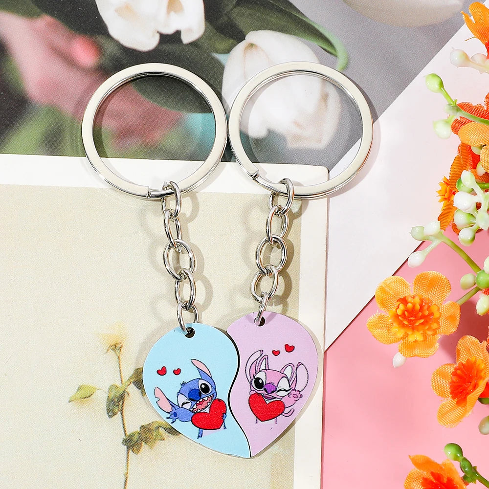 Disney Couple Heart Keychain – Antique Silver Matching Set