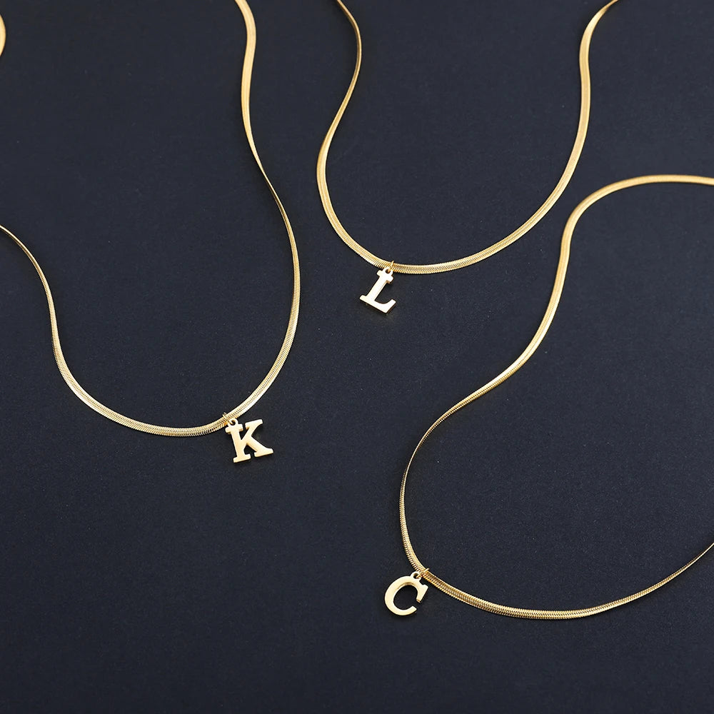 A - Z Onekiss Flat Snake Chain Necklace – Stainless Steel Trendy Style