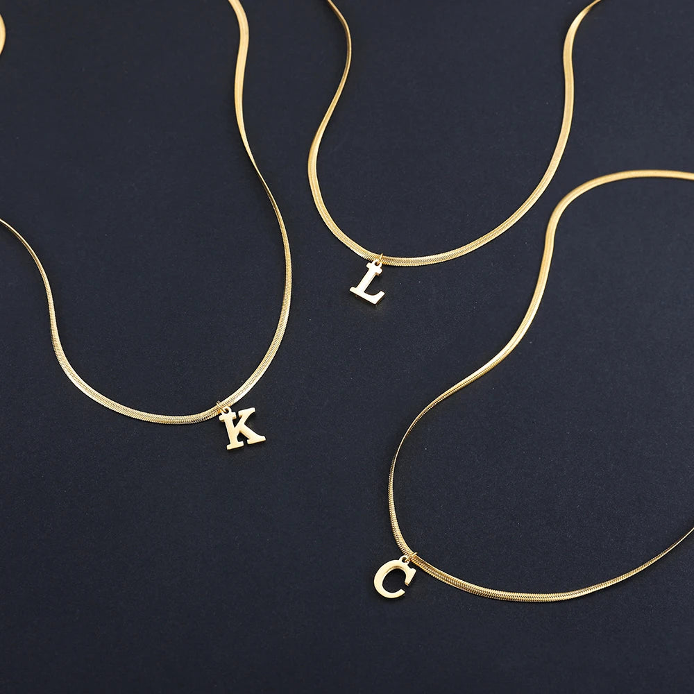 A - Z Onekiss Flat Snake Chain Necklace – Stainless Steel Trendy Style