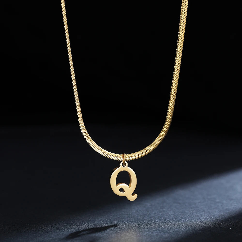 A - Z Onekiss Flat Snake Chain Necklace – Stainless Steel Trendy Style