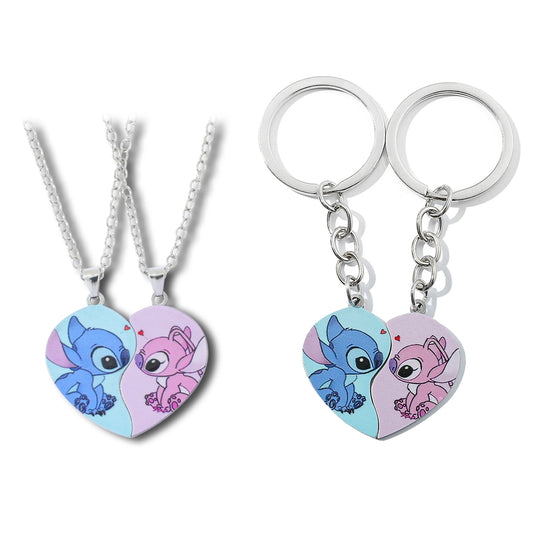 Disney Couple Heart Keychain – Antique Silver Matching Set